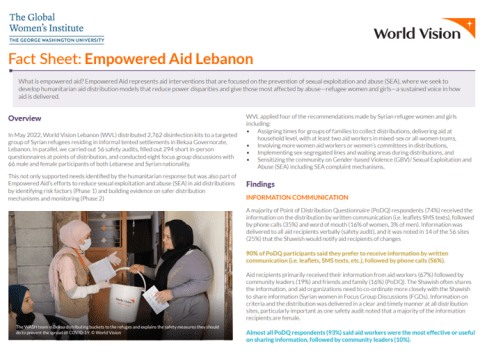 Fact Sheet: Empowered Aid Lebanon Lebanon World Vision International